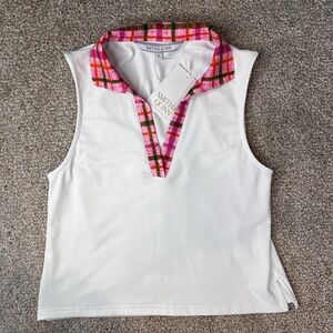 Smith & Quinn White Sleeveless Top with Pink Plaid Collar- NWT - women’s Small
